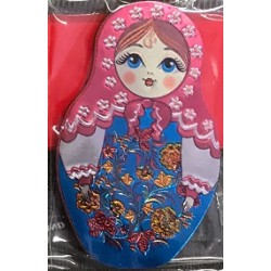 Broche Russe Matriochka (poupée Gigogne) Bleu Et Blanc - Artiste Spiridonova - Neuve Avec étiquette